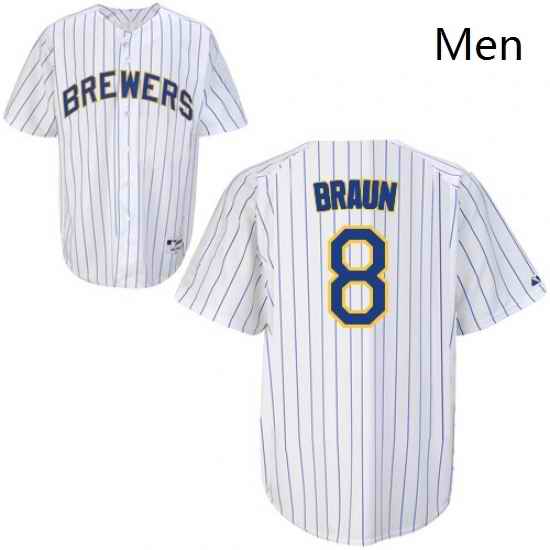 Mens Majestic Milwaukee Brewers 8 Ryan Braun Replica WhiteBlue Strip MLB Jersey